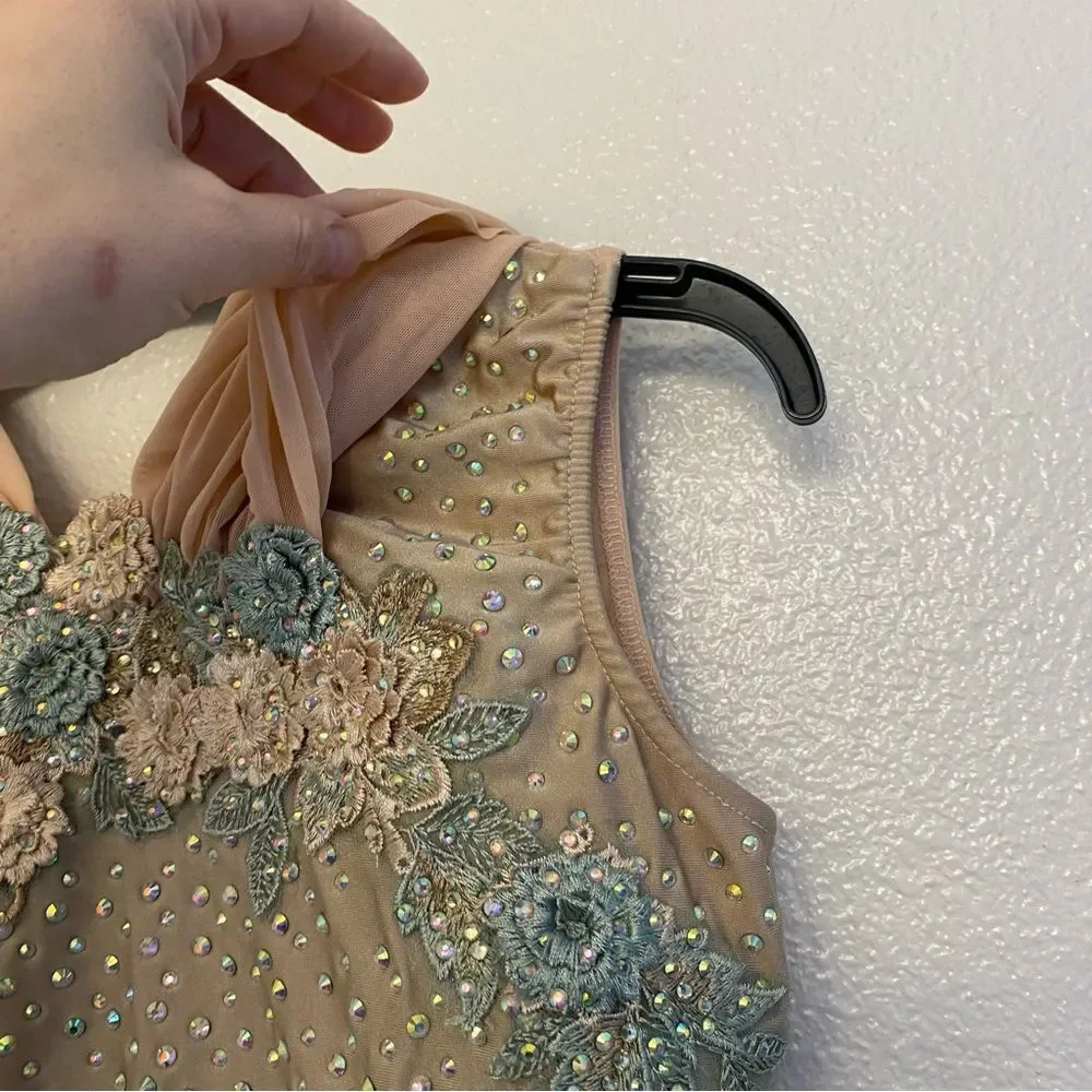 Glamour solo dance costume blush pink rhinestone custom stoned lyrical XLC child